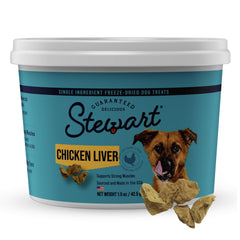 Stewart foie de poulet lyophilisé en tub refermable, idéal pour l'entraînement.