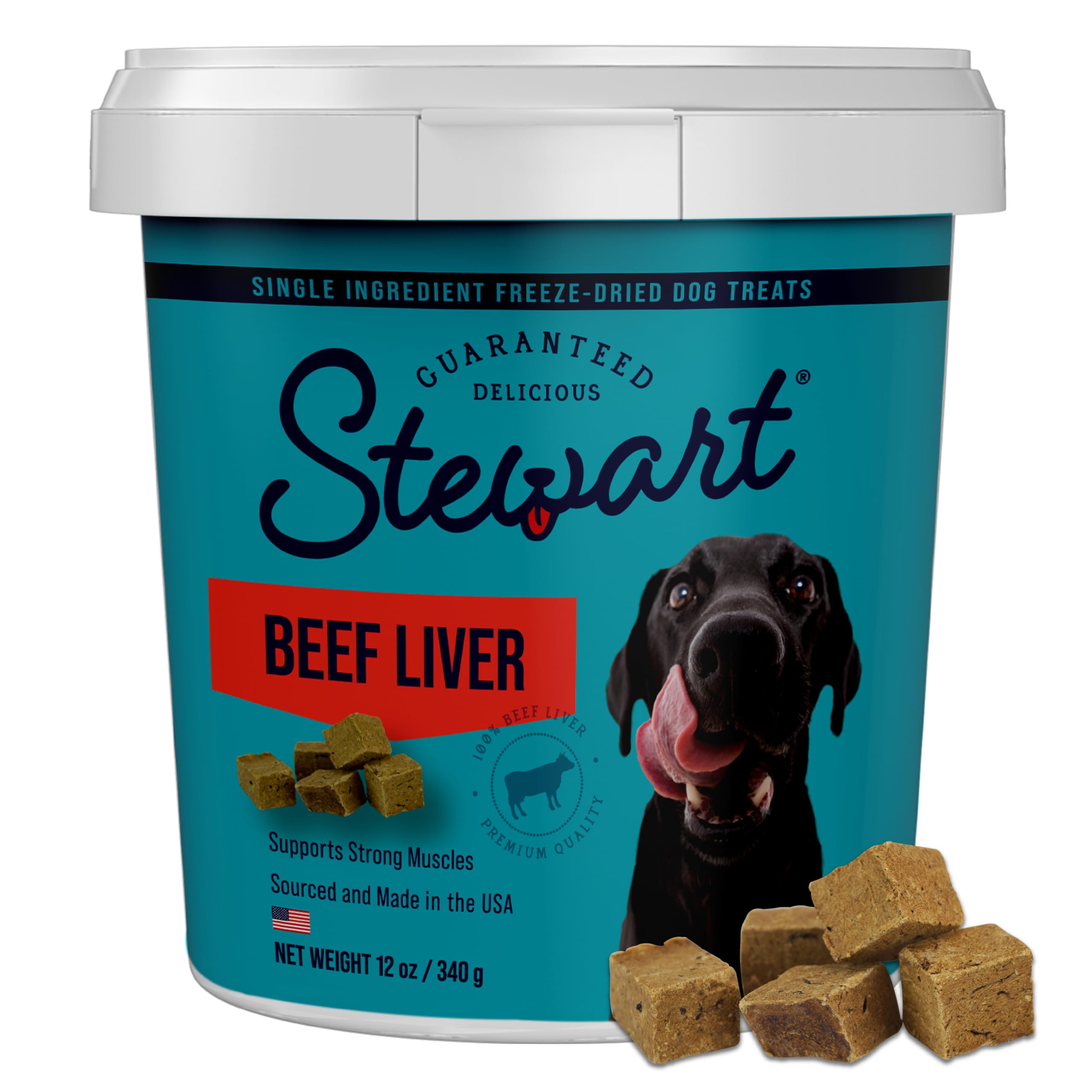 Stewart foie de boeuf lyophilise dans le tub: friandise protéinée pour chien.