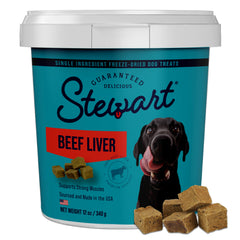 Stewart foie de boeuf lyophilise dans le tub: friandise protéinée pour chien.