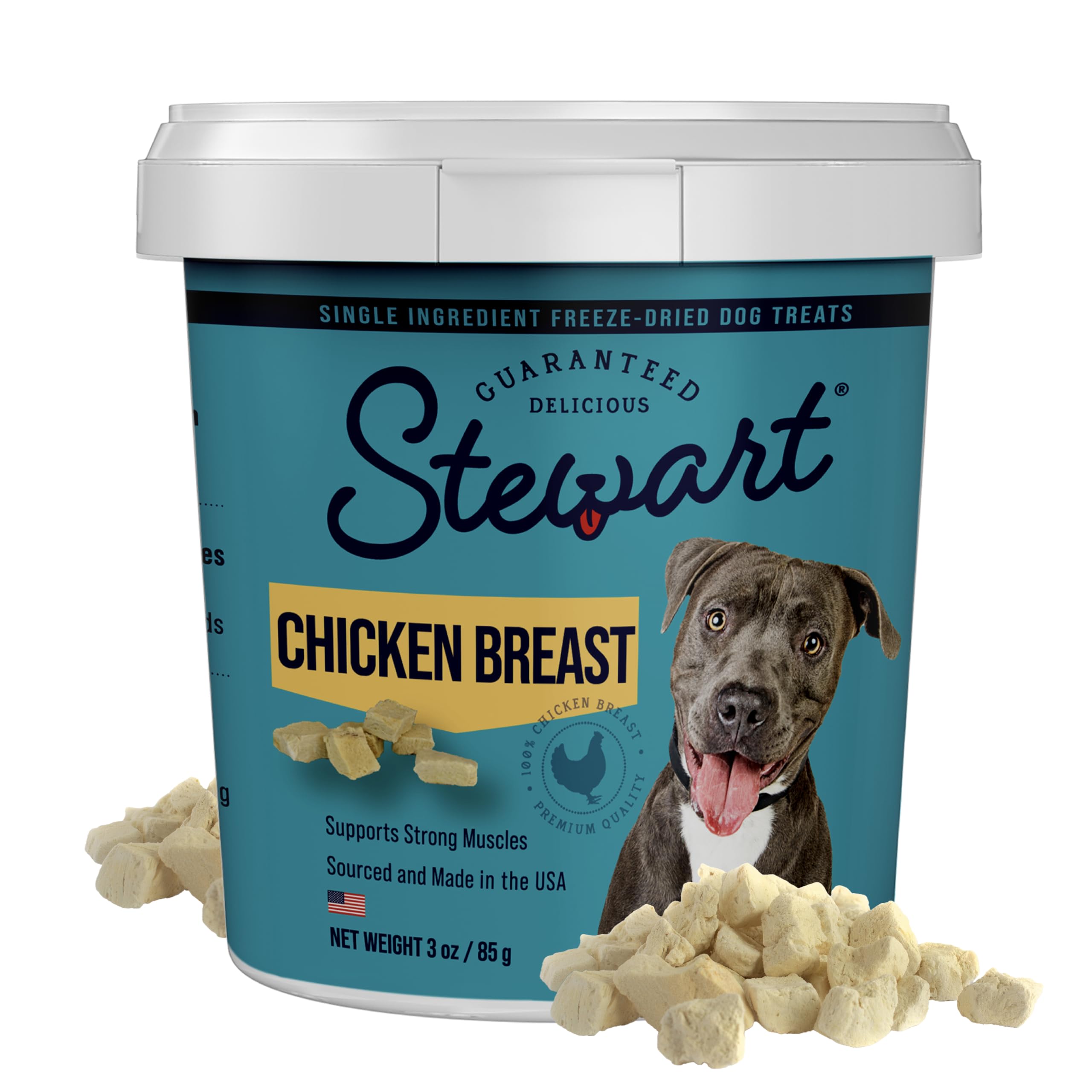 Stewart tube-poitrine-poulet-seche-3oz: récompense riche en protéines pour l'entraînement.