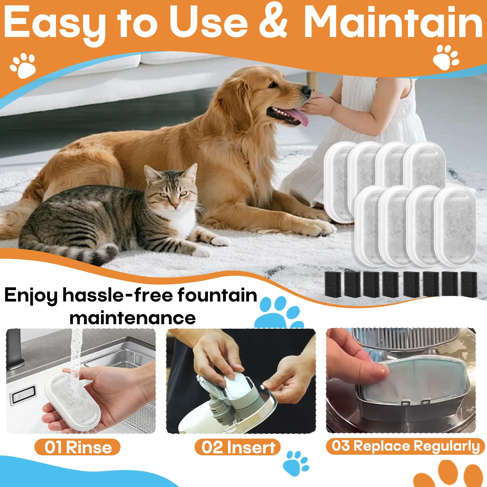 Stitokg filtre-eau-chat-entretien-rapide permet remplacement rapide et pratique.
