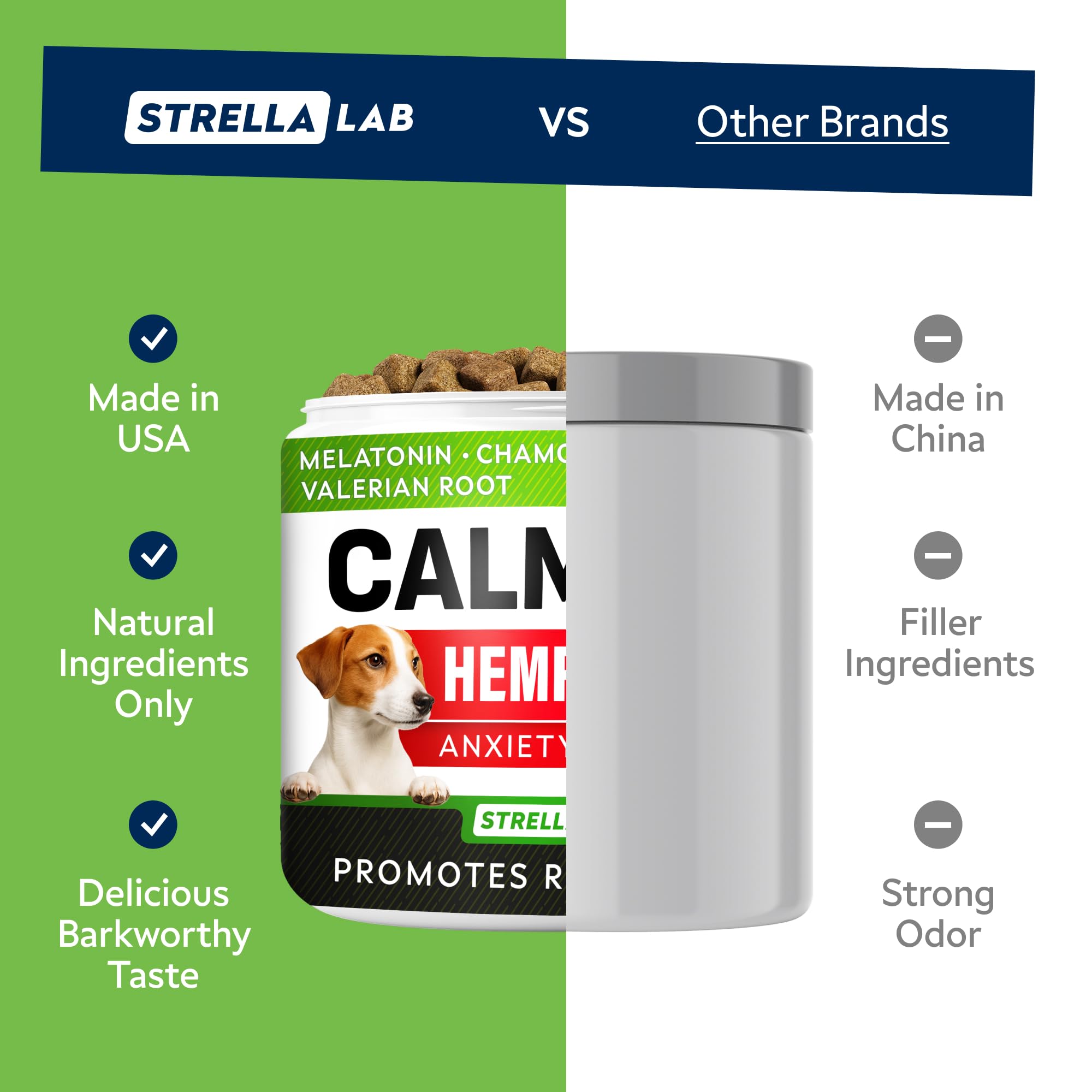 STRELLALAB Chanvre chien bouchées detente pour calmer anxiété et stress.