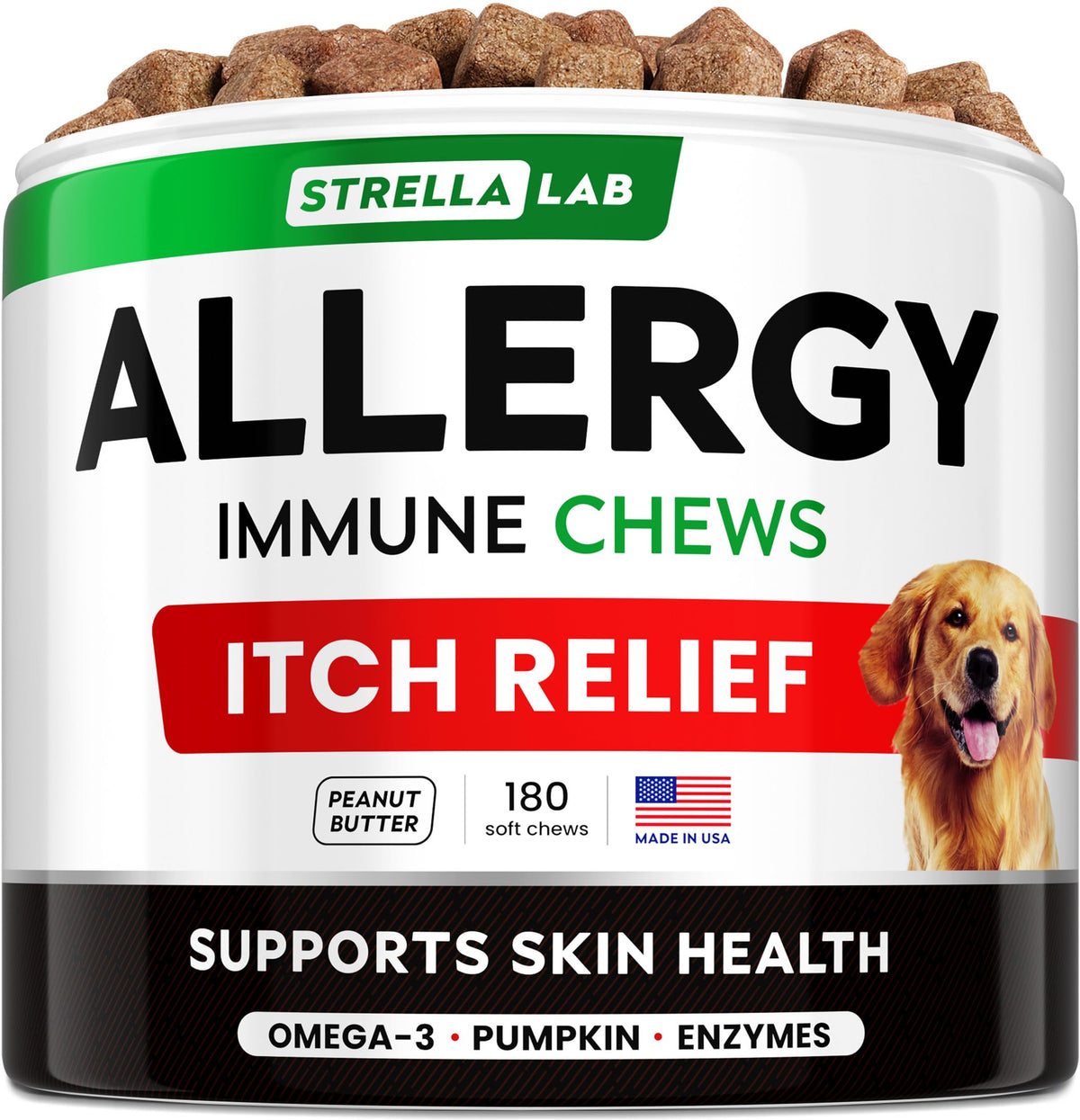 Gomme StrellaLab pour chien – soulagement allergie et Omega-3