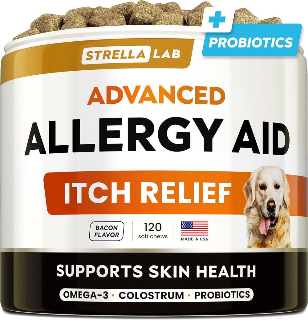 STRELLALAB emballage des bouchées allergie chien pour une routine pratique.