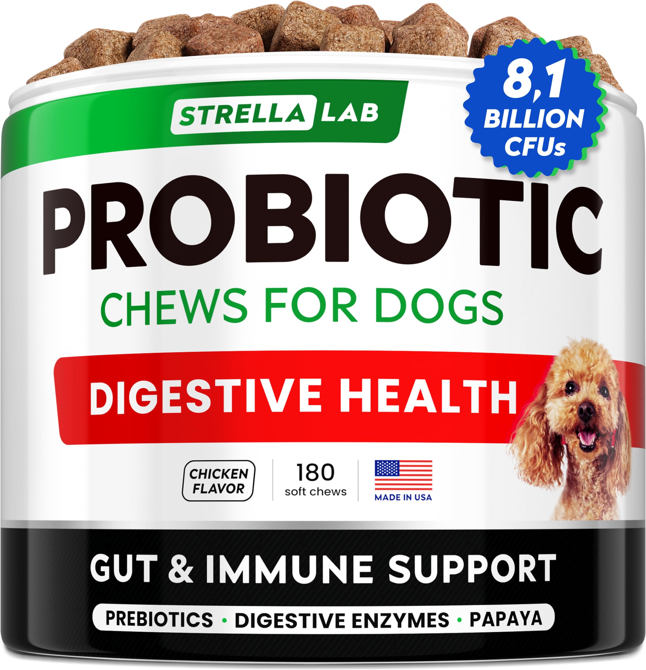 STRELLALAB friandises probiotiques chien pour une digestion équilibrée.
