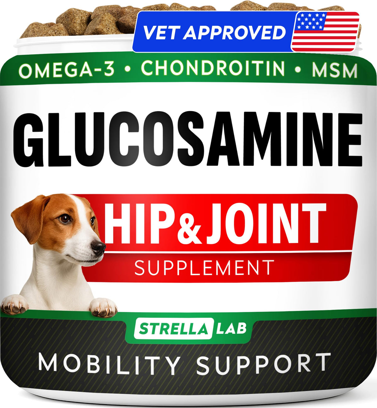 STRELLALAB glucosamine pour chiens avec oméga-3 soutient la mobilité naturelle.