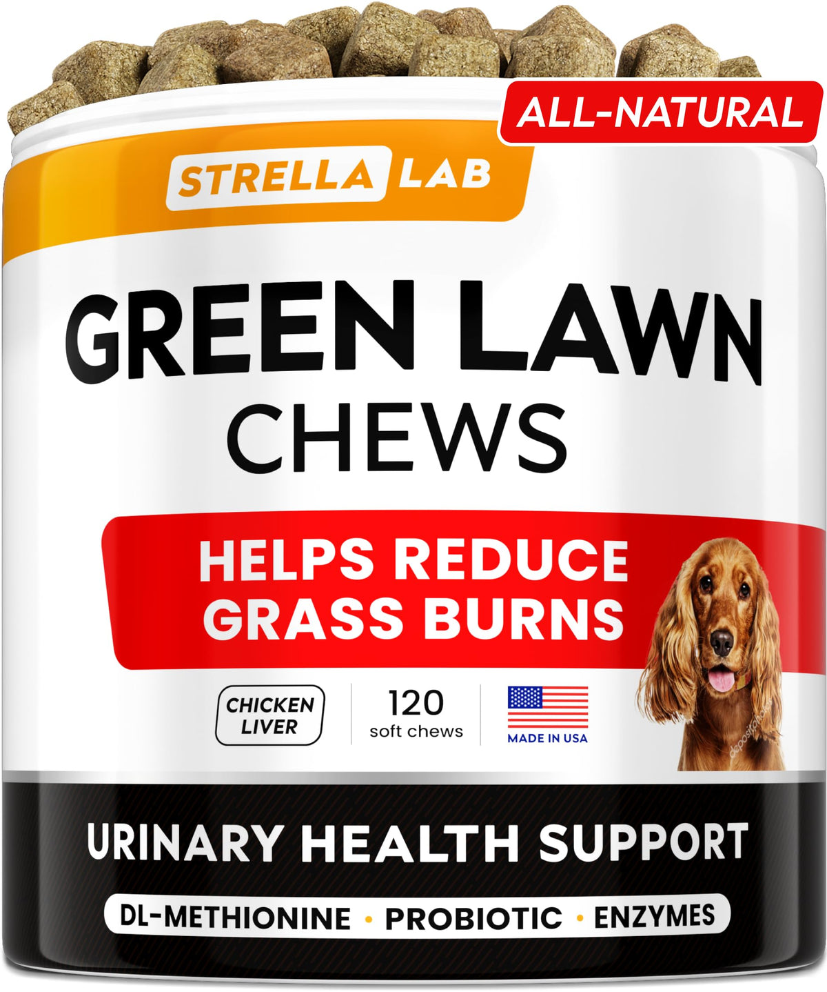 STRELLALAB bouchées herbe verte, emballage pratique pour le chien et le jardin.