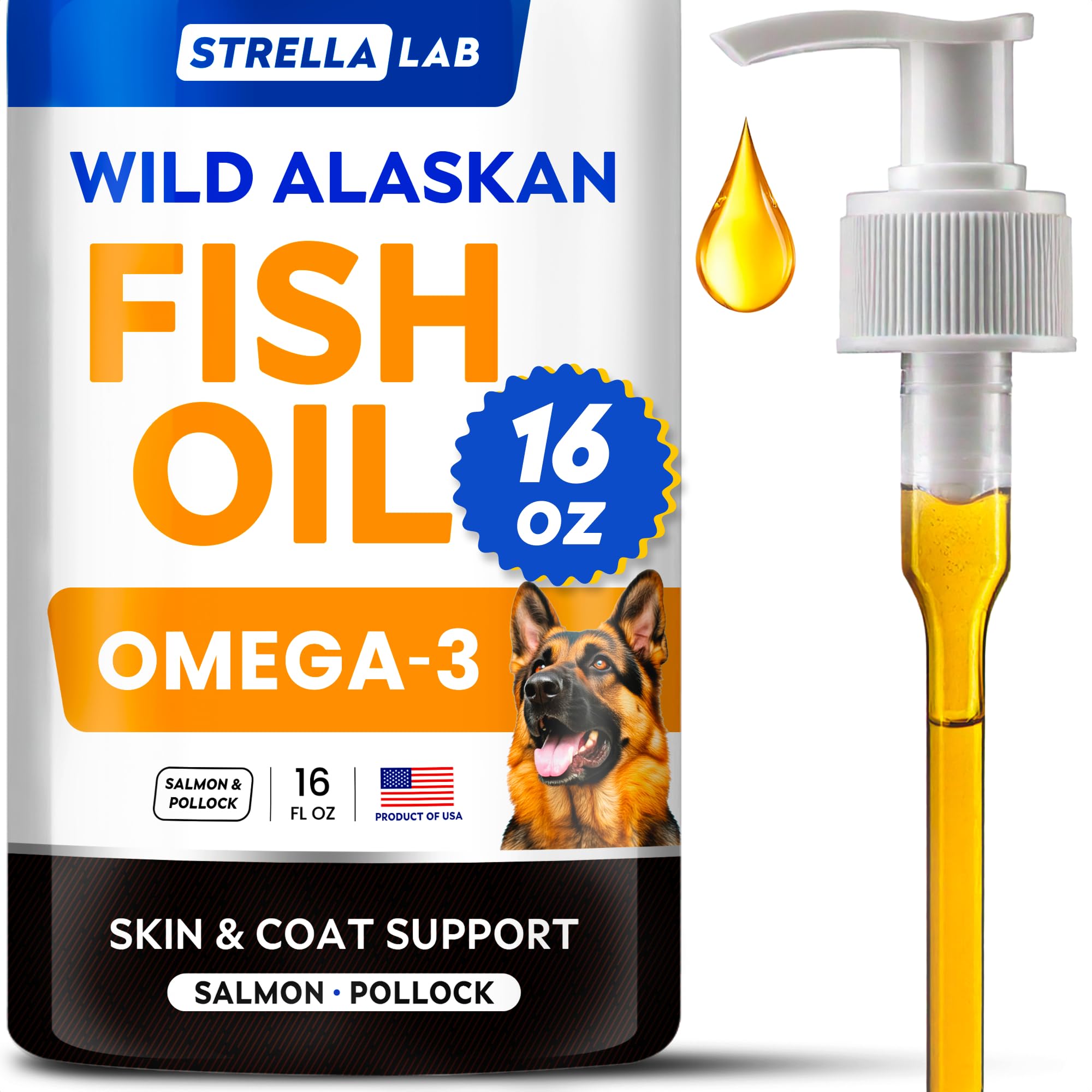 STRELLALAB Huile Poisson - bouteille soutient peau et pelage des chiens et chats.