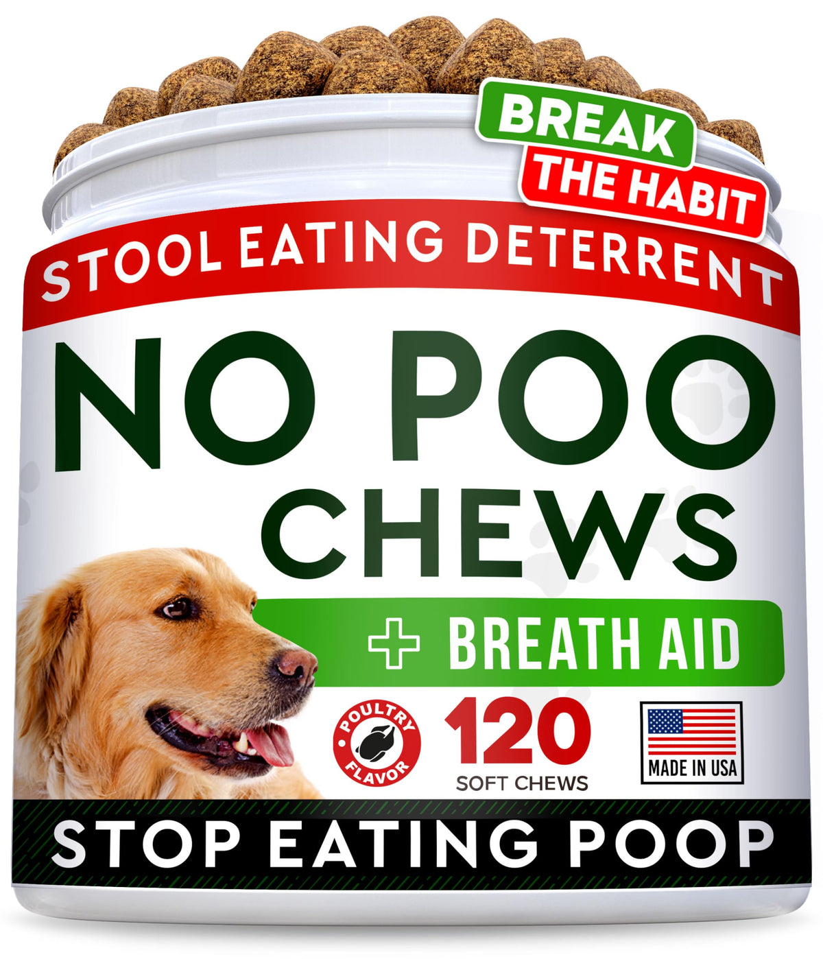 La bouteille STRELLALAB No Poo Chews, soutien digestif et prévention du coprophagie.