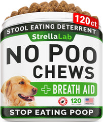 STRELLALAB No Poo Chews pour chien, emballage pratique pour dosage quotidien.