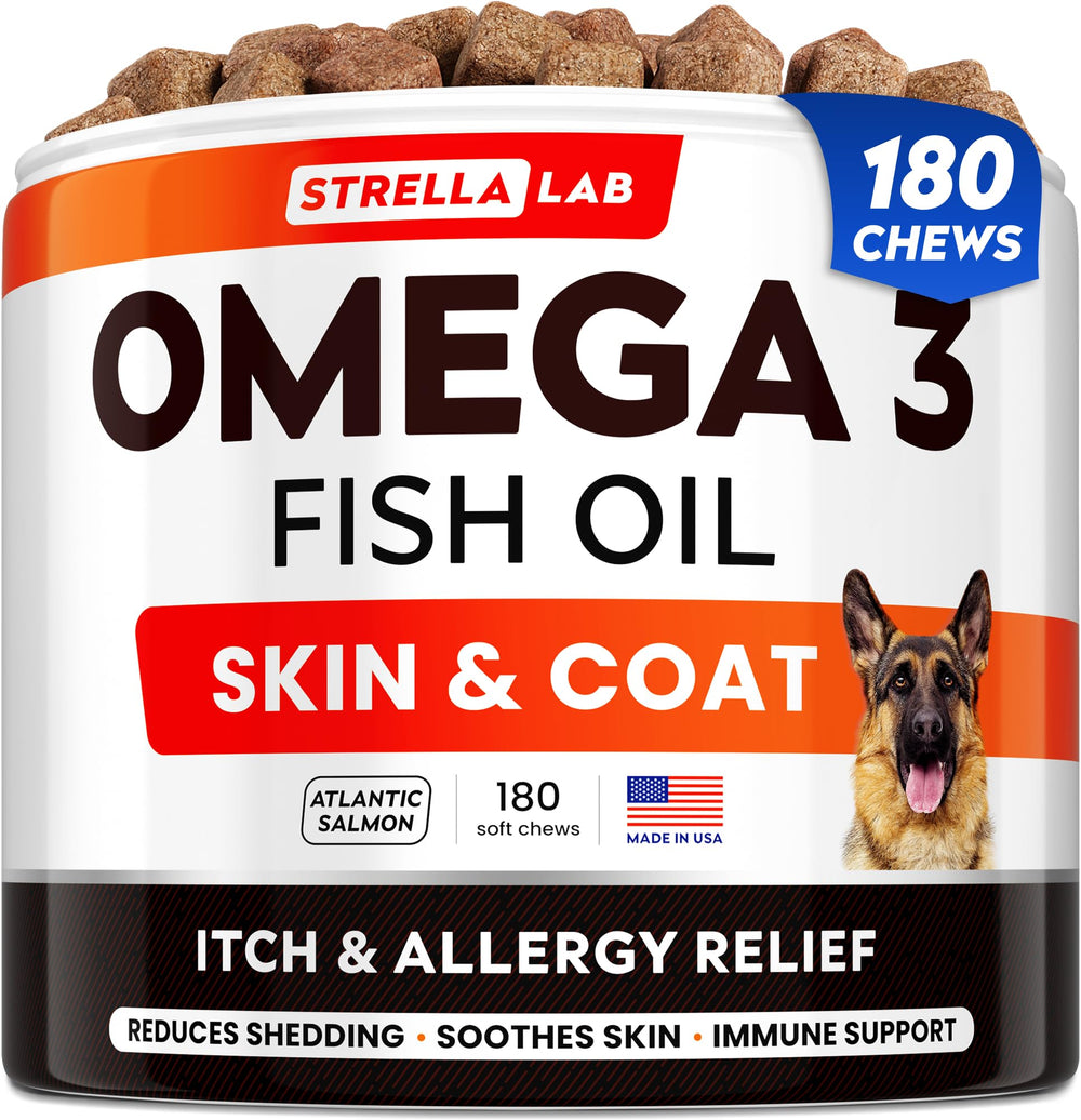 StrellaLab Omega-3 pour chien friandises 180ct: source naturelle d'omega-3 pour la peau