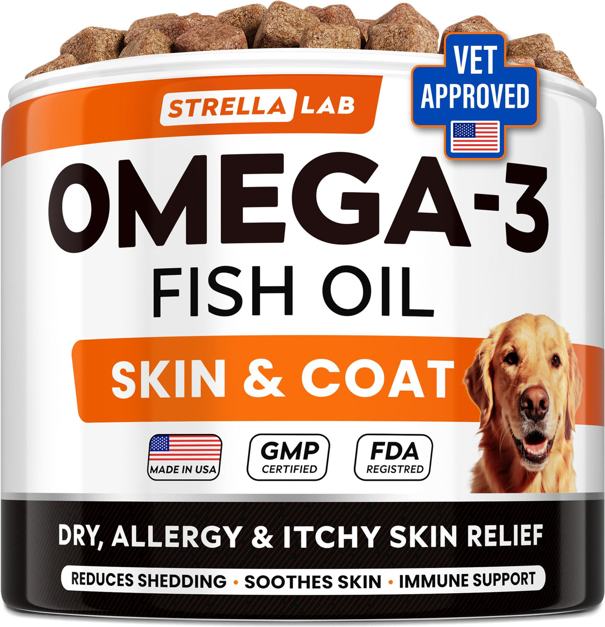 STRELLALAB Omega3 pour chiens – bouchée poisson soutient peau et pelage.