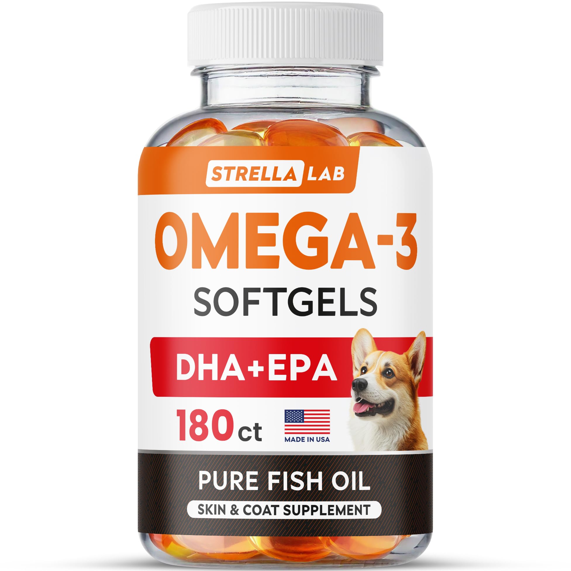 StrellaLab Omega3 pour chien – gelules sans odeur, soutien pelage sain.