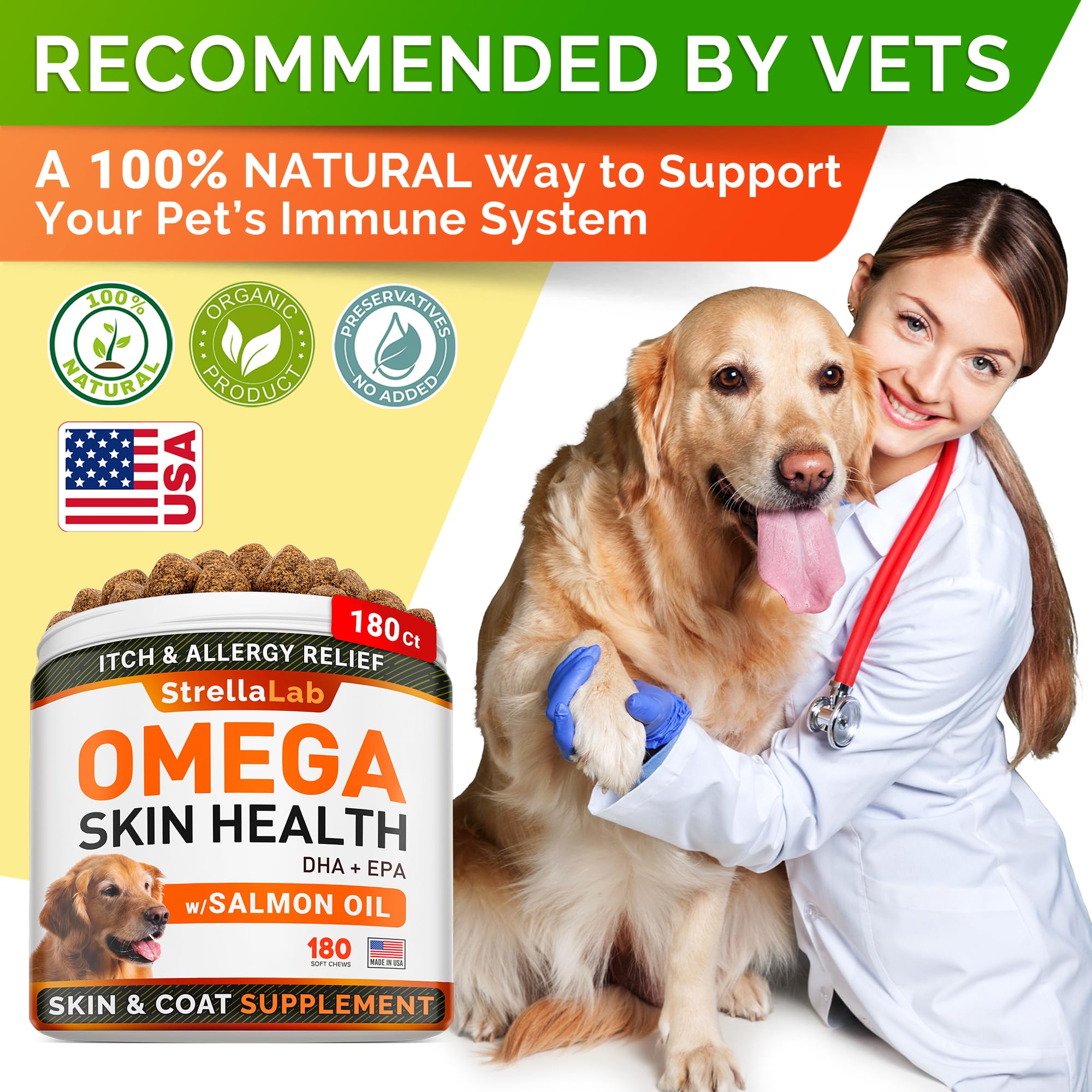 StrellaLab Omega3 pour chien – pelage plus doux et brillant grâce aux oméga.