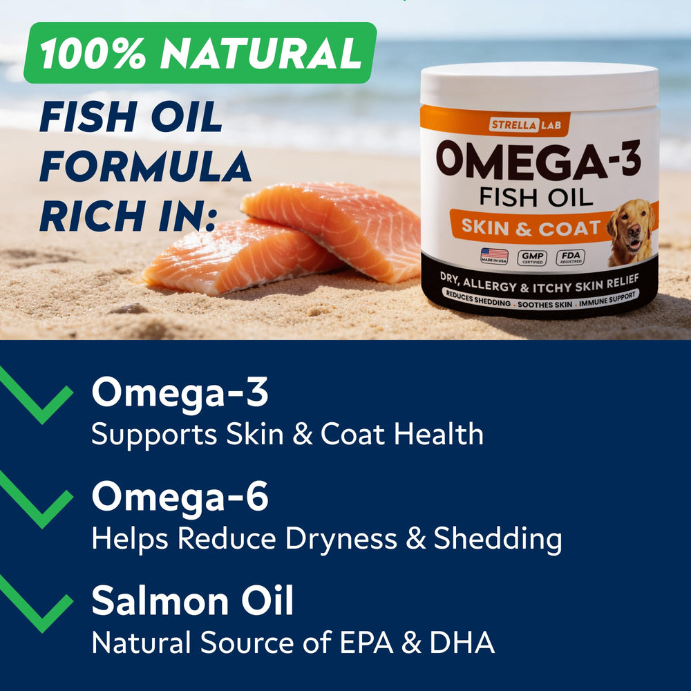 STRELLALAB Omega3 pour chiens – bouchée poisson relief allergie potentielle.