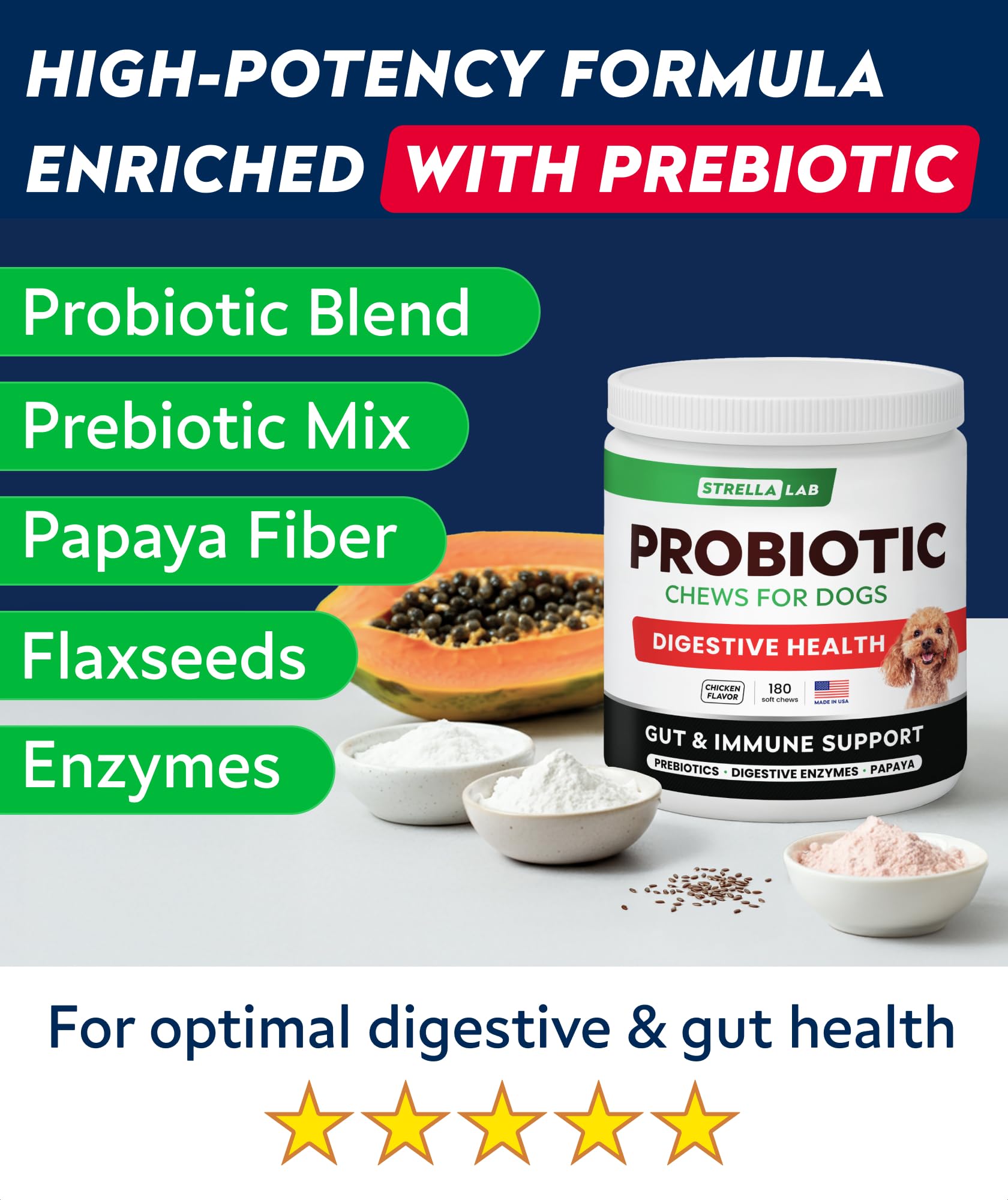 STRELLALAB probiotiques chien équilibre digestion et fibres.