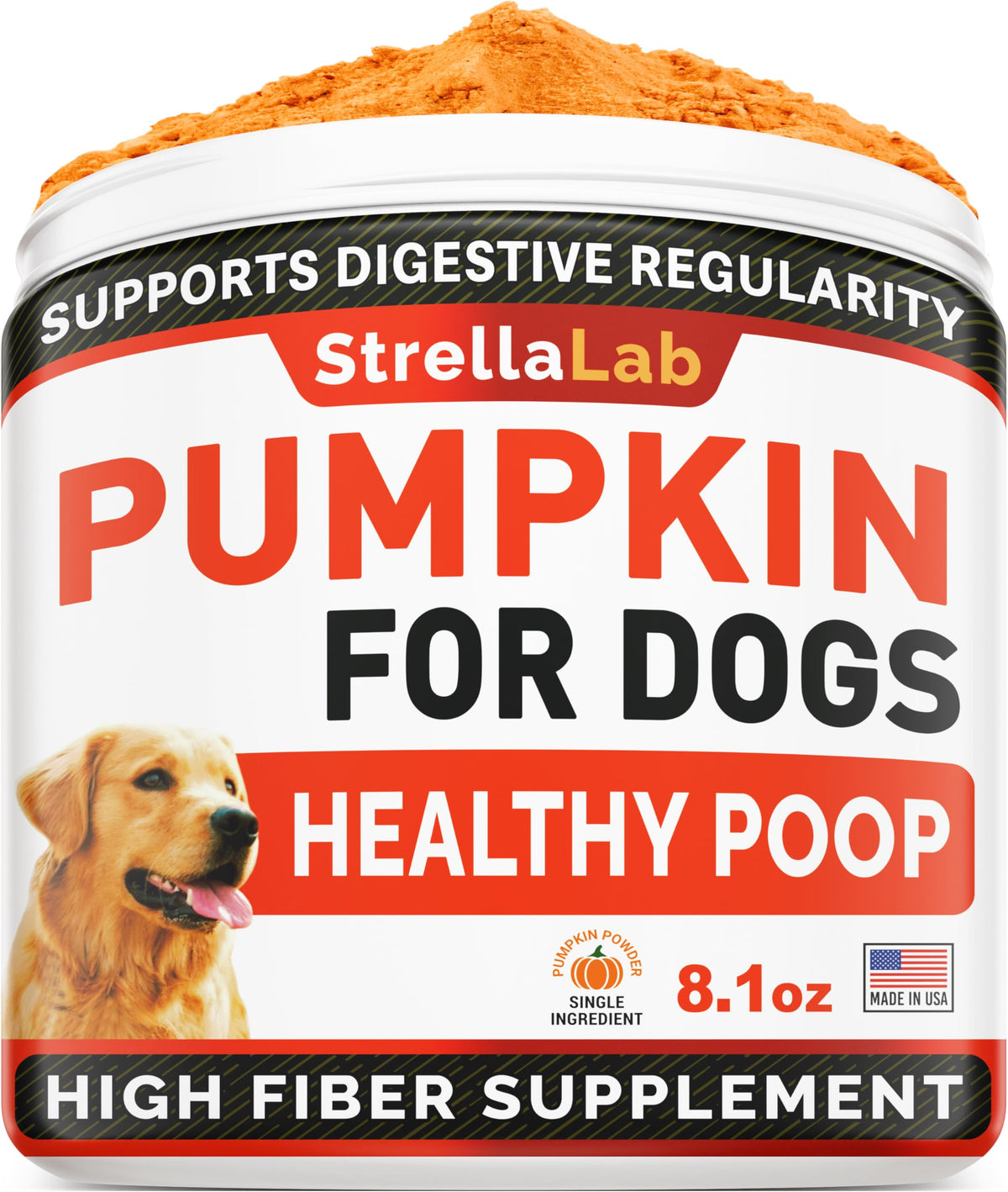 STRELLALAB Pumpkin pour chiens, poudre 8oz, fibre et soutien digestif.