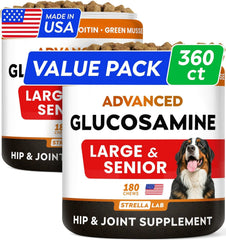 STRELLALAB Senior – bouchées glucosamine chondroïtine en bouteille, 360 unités, soutien articulaire potentiel.