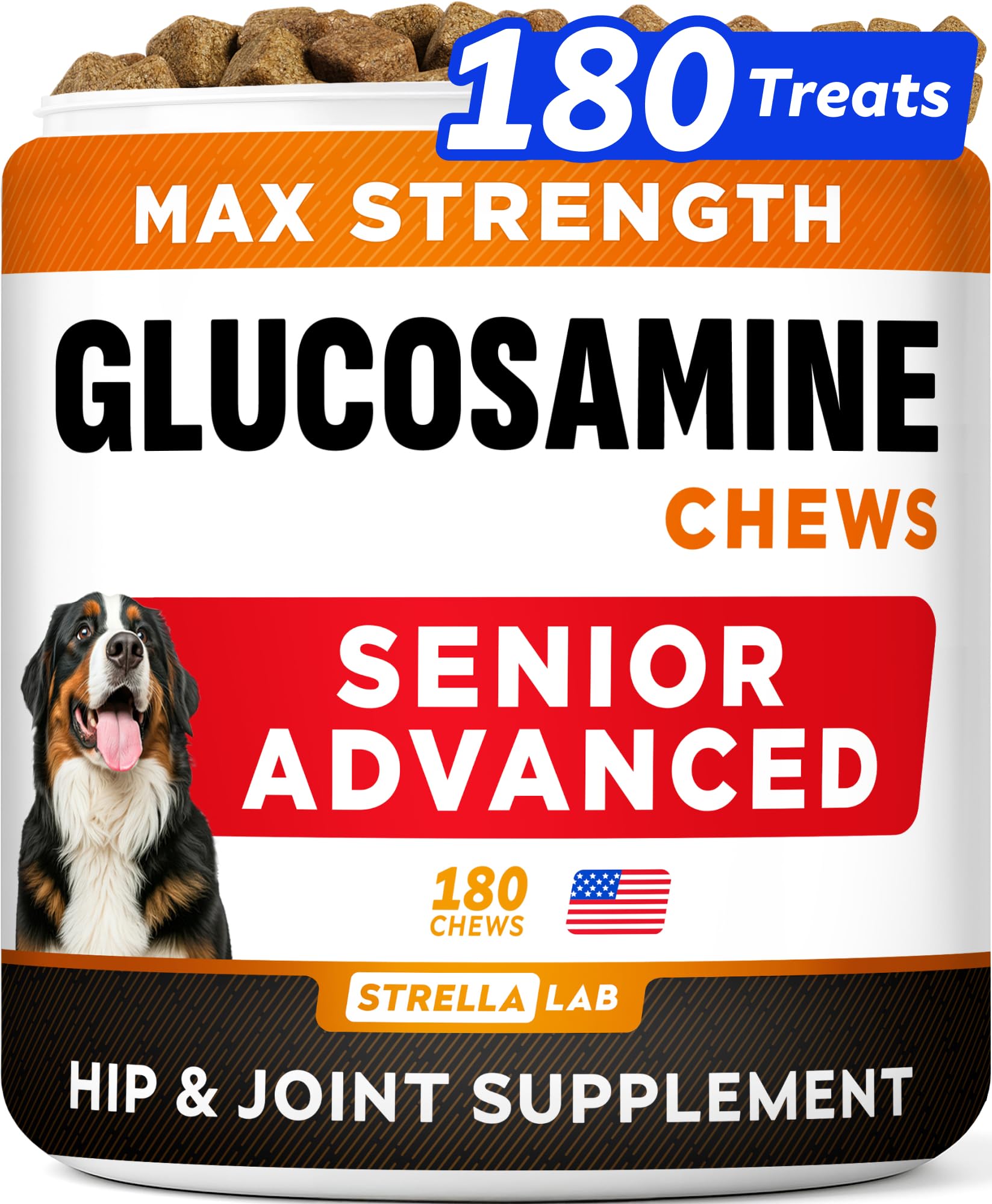 STRELLALAB Senior: bouchées bacon pour articulations canines, soutien potentiel.