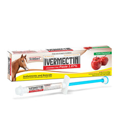 StrideGuard pâte ivermectine saveur pomme sur emballage, prête à l’emploi pour le cheval.