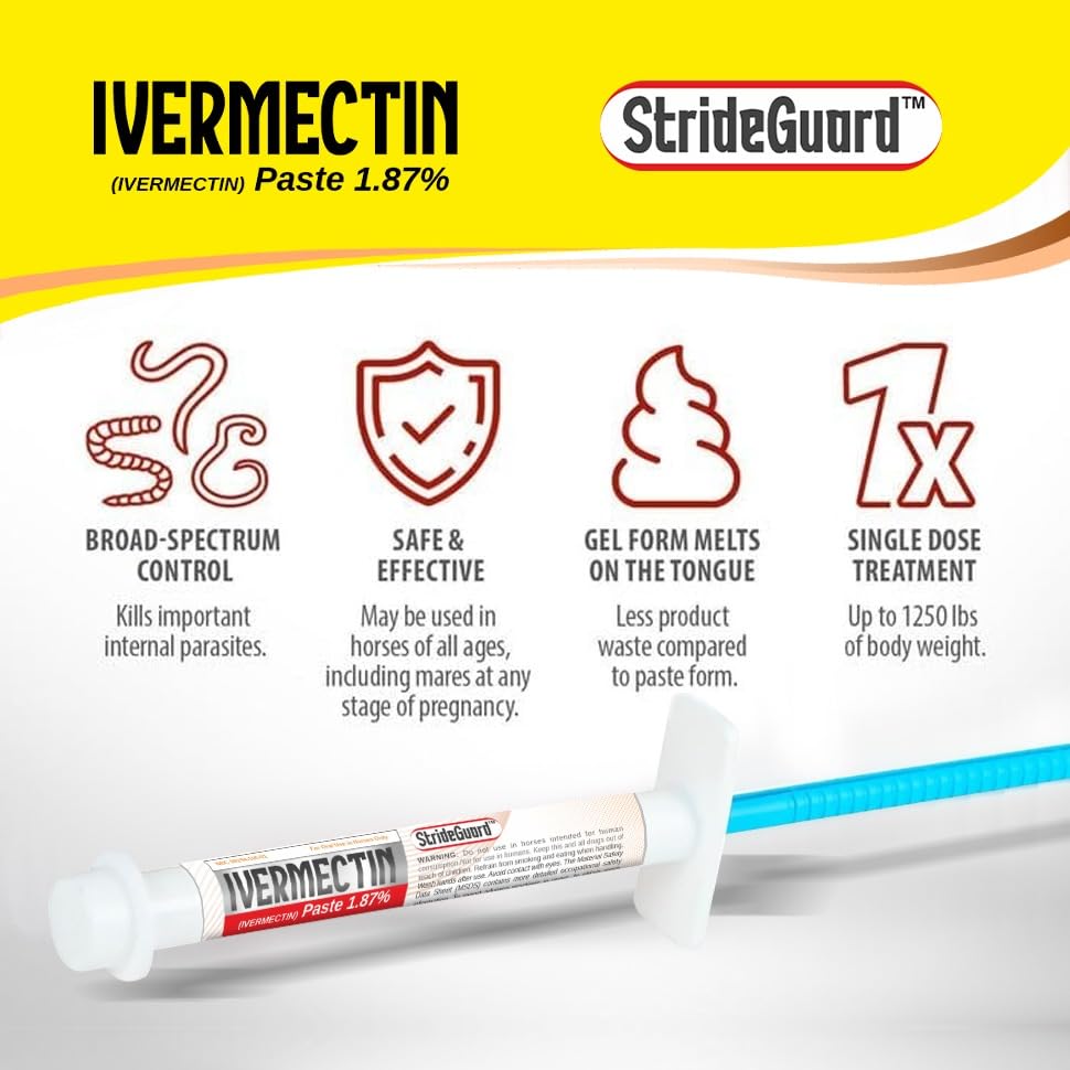StrideGuard seringue orale avec dose précise, adaptée pour chevaux jusqu’à 1 250 lb.