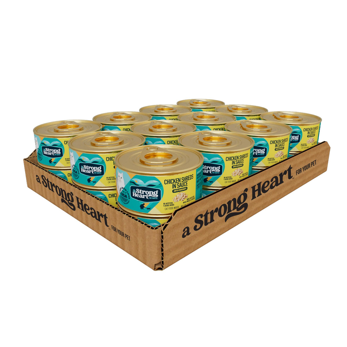 Strongheart chat: morceaux de poulet dans sauce, option protéinée pour équilibrer le repas.