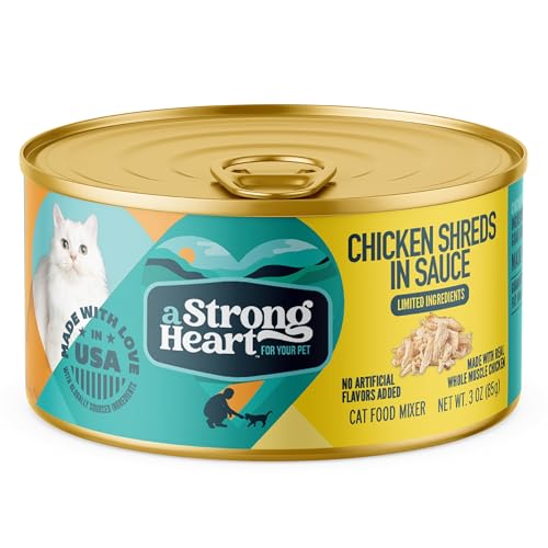 Strongheart chat: poulet effiloché dans sauce, texture tendre appréciée par les chats.