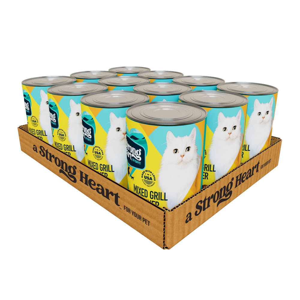 StrongHeart chat poulet et foie — boîte grill mixte, riche en protéines.