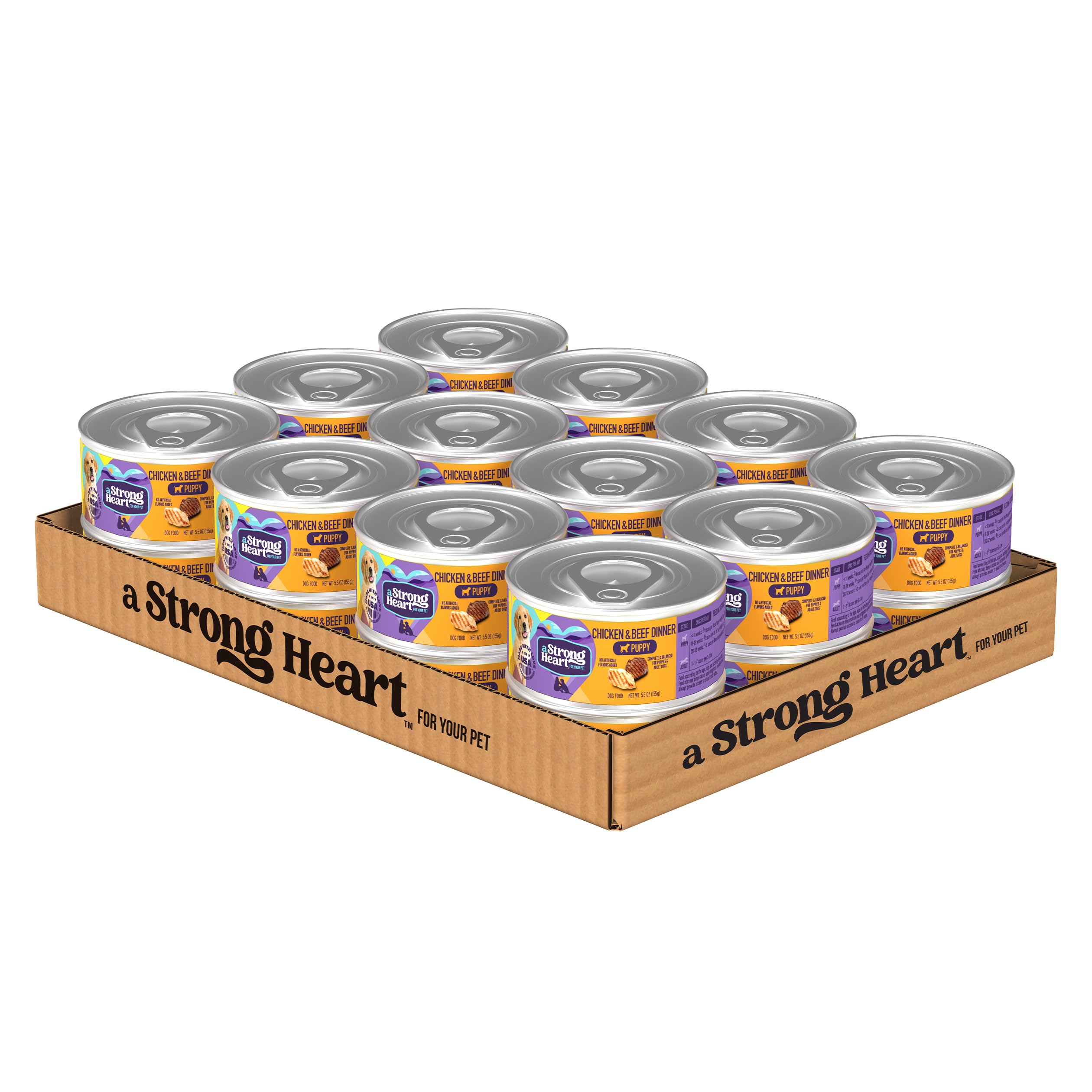 Pack Strongheart de 24 boîtes de 5,5 oz pour chiots.
