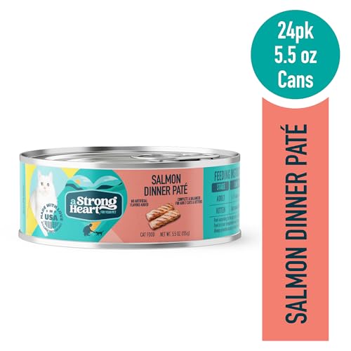Strongheart pâté saumon avec texture luxueuse, appétit du chat stimulé.