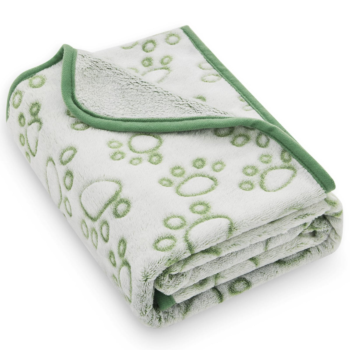 Stuffed couverture chien verte imprimé pattes, douceur chaude pour les siestes et câlins.