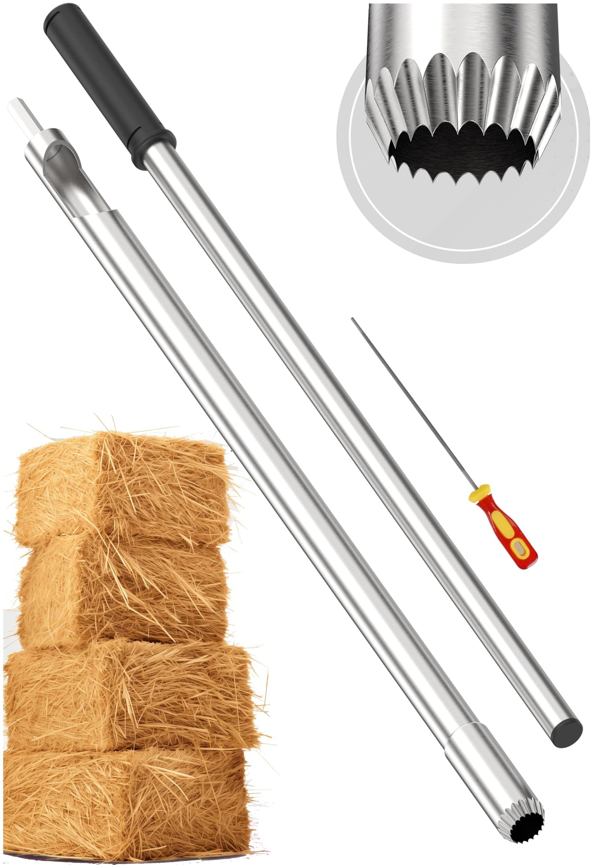 Sonde SturdyShape pour prelevement balles de foin avec pointe dentelle et tourillon pour affutage.