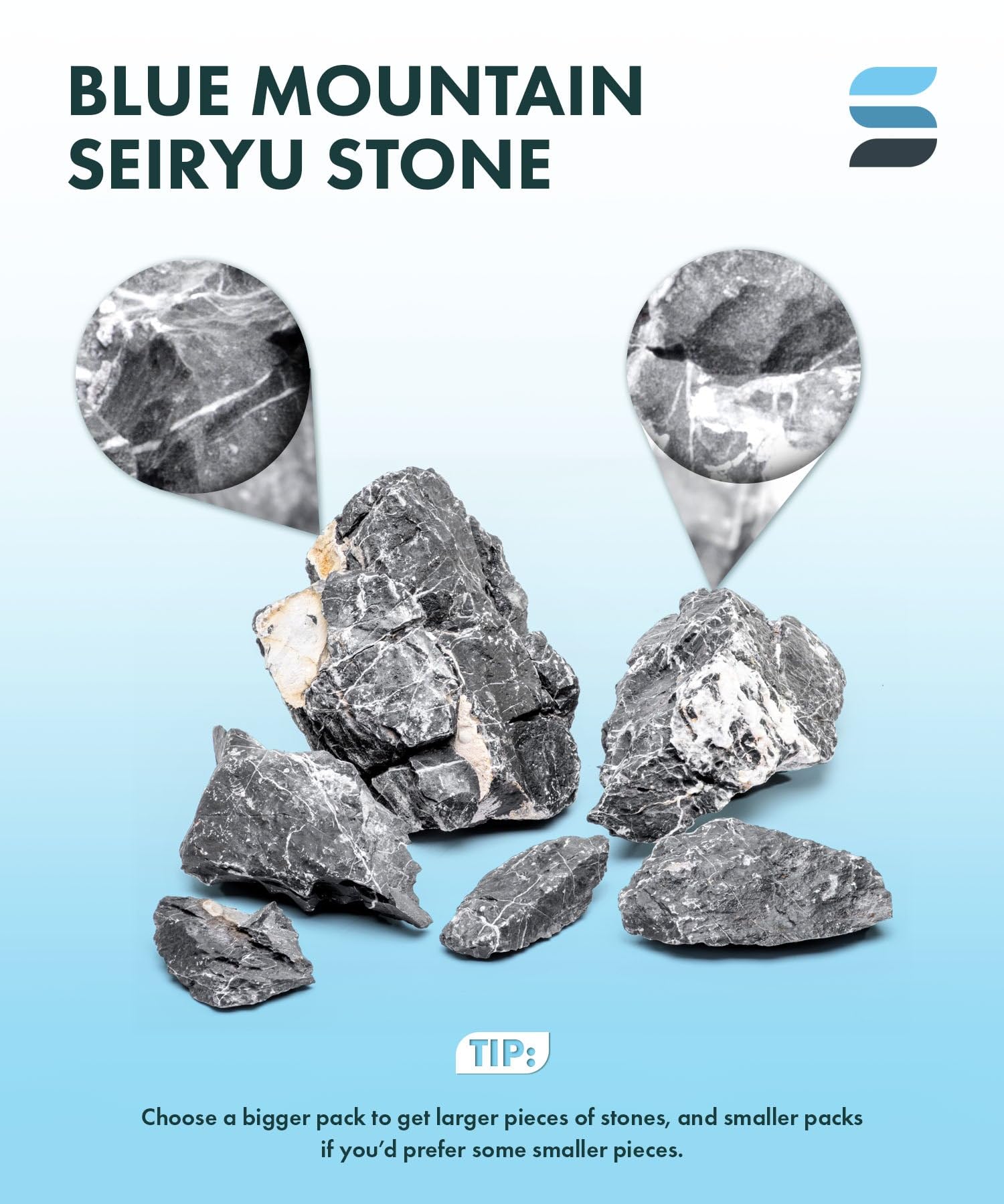 SubstrateSource Blue Mountain Seiryu, pierre-centrepiece robuste pour décor dynamique