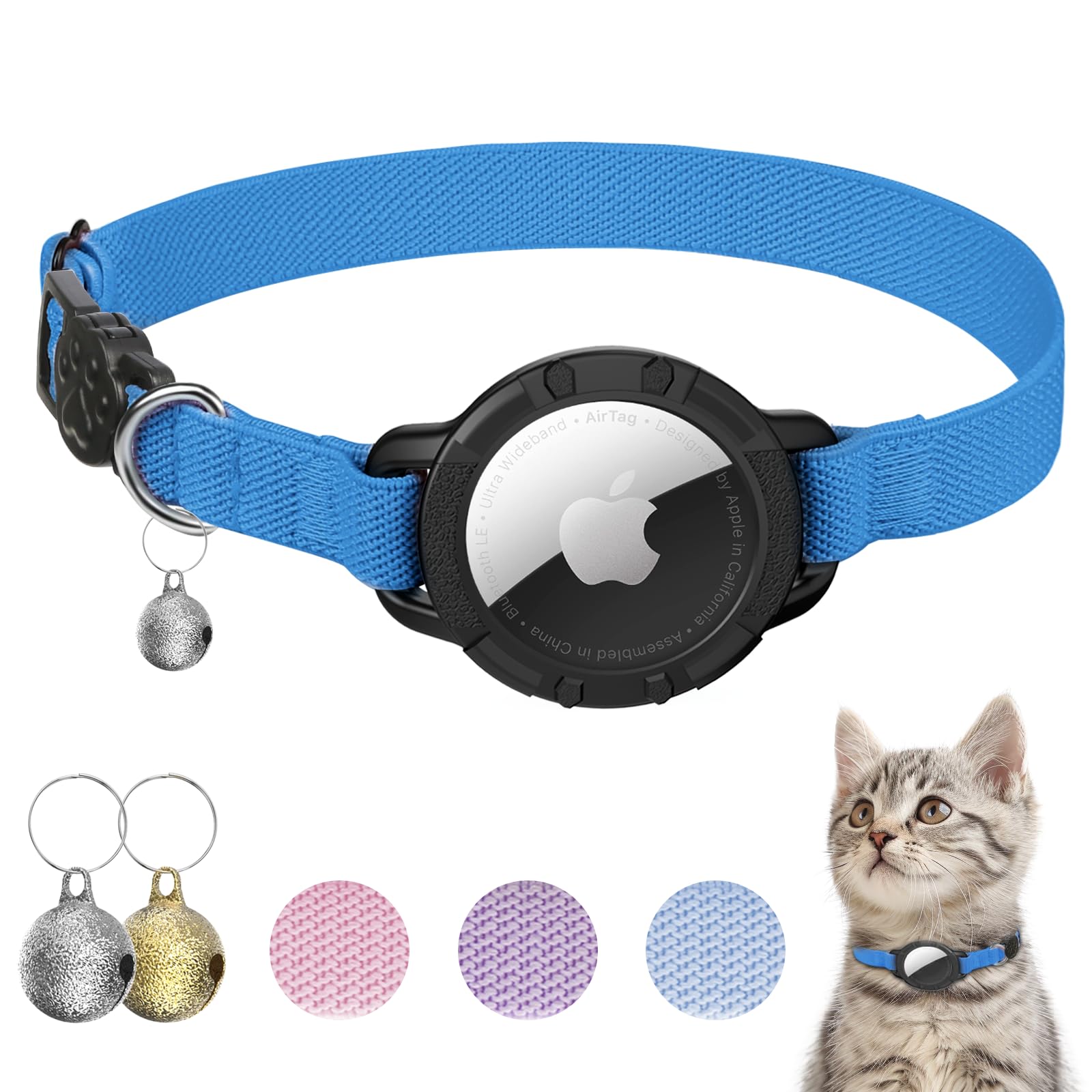 Sucegi AirTag collier chat bleu saphir avec attache intégré.