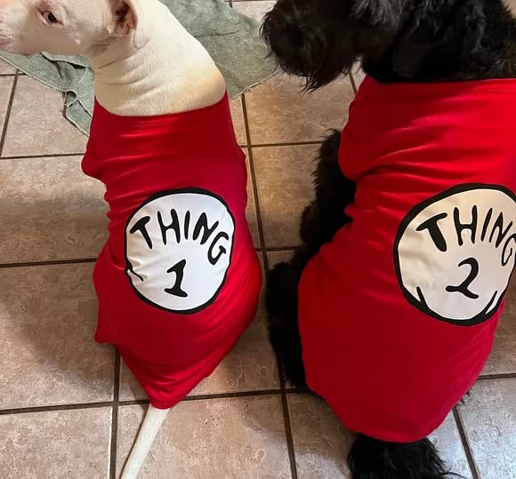 SUEOSU T-shirt chien Thing-3 rouge moyen, tissu doux et respirant.