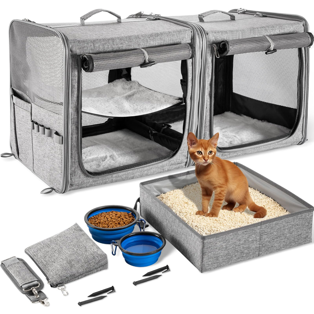 Transporteur Suertree grand pour chats, ensemble pour deux animaux en voyage.