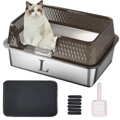 Suhaco bac-litière acier inox entrée latérale, espace adapté pour chats de taille moyenne à grande.