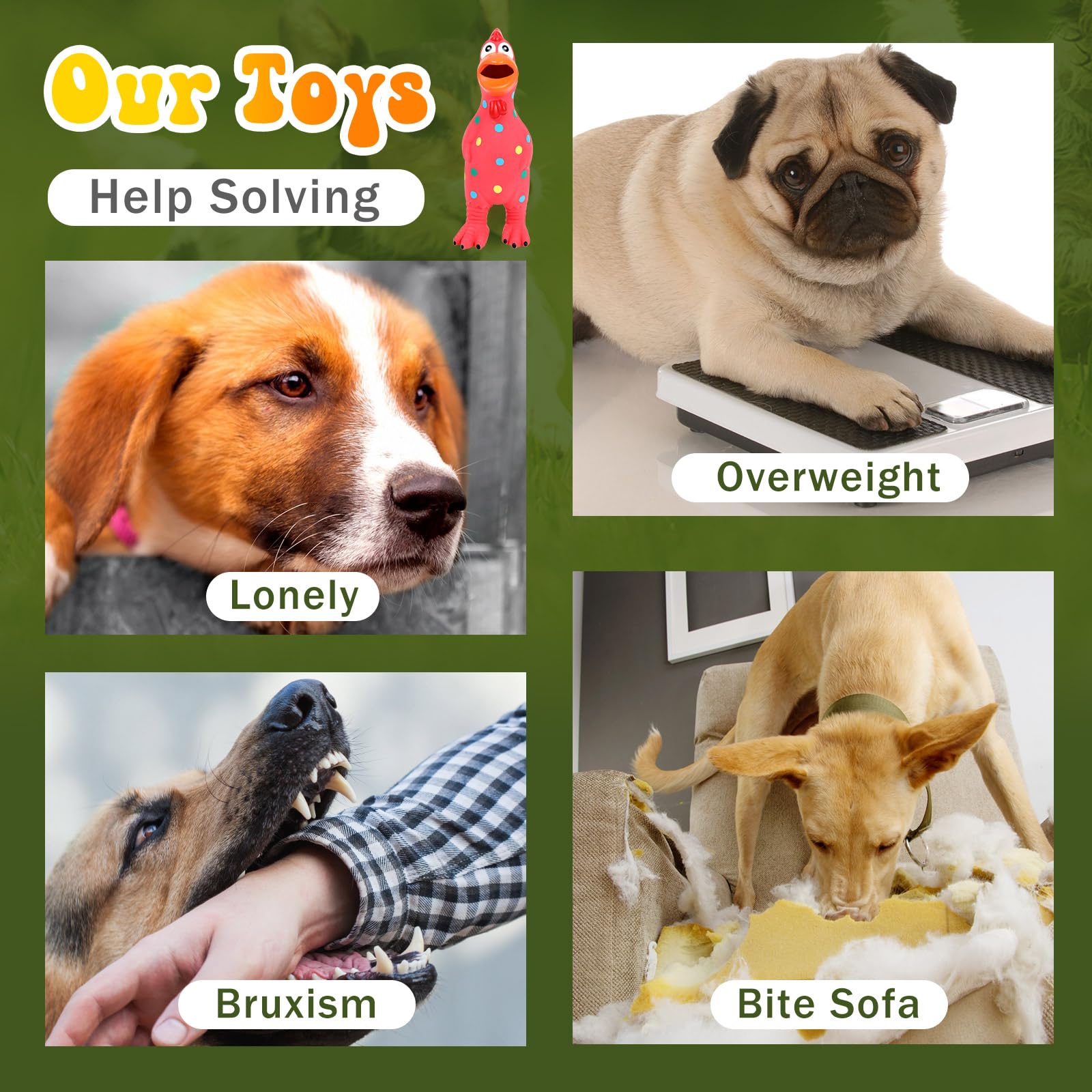 Jouet Suilung poulet caoutchouc siffant design coloré pour attirer l’attention du chien.
