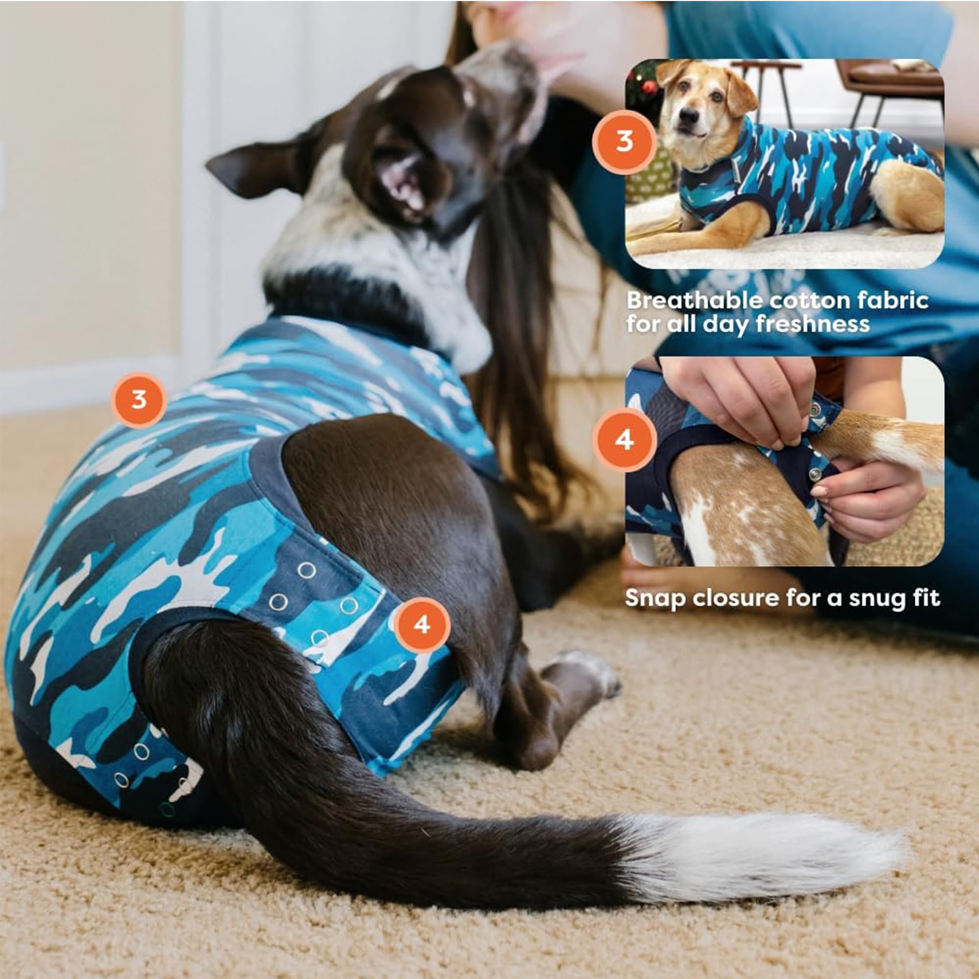 Suitical Recovery Suit pour chien grand bleu camouflage – tissu elastique quatre directions