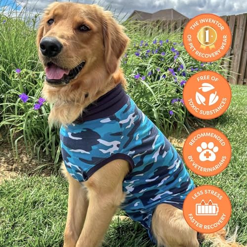Suitical Recovery Suit pour chien grand bleu camouflage – ventilation intégrée