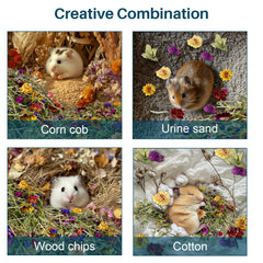 Litière Sukh Hamster favorise exploration et cachettes pour un comportement naturel.
