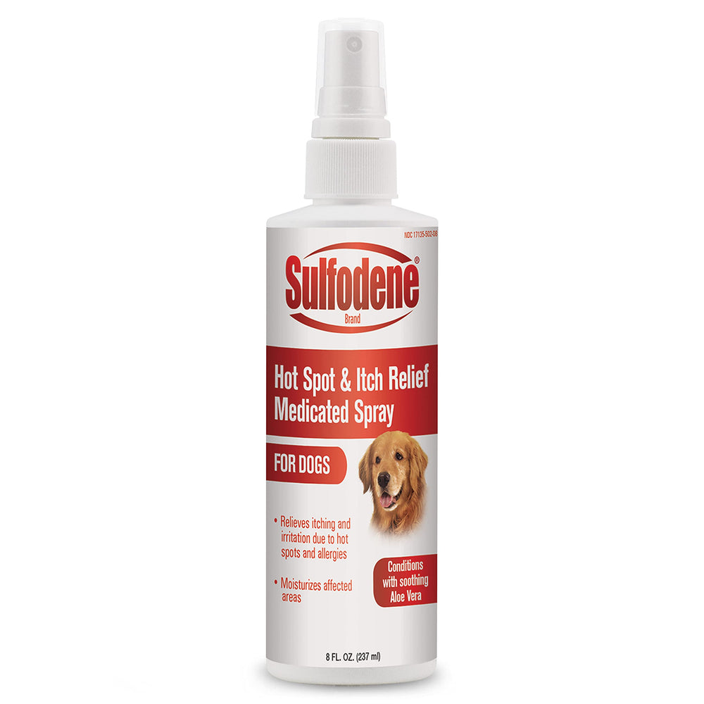 Sulfodene Spray soulage les démangeaisons des points chauds sur le chien.