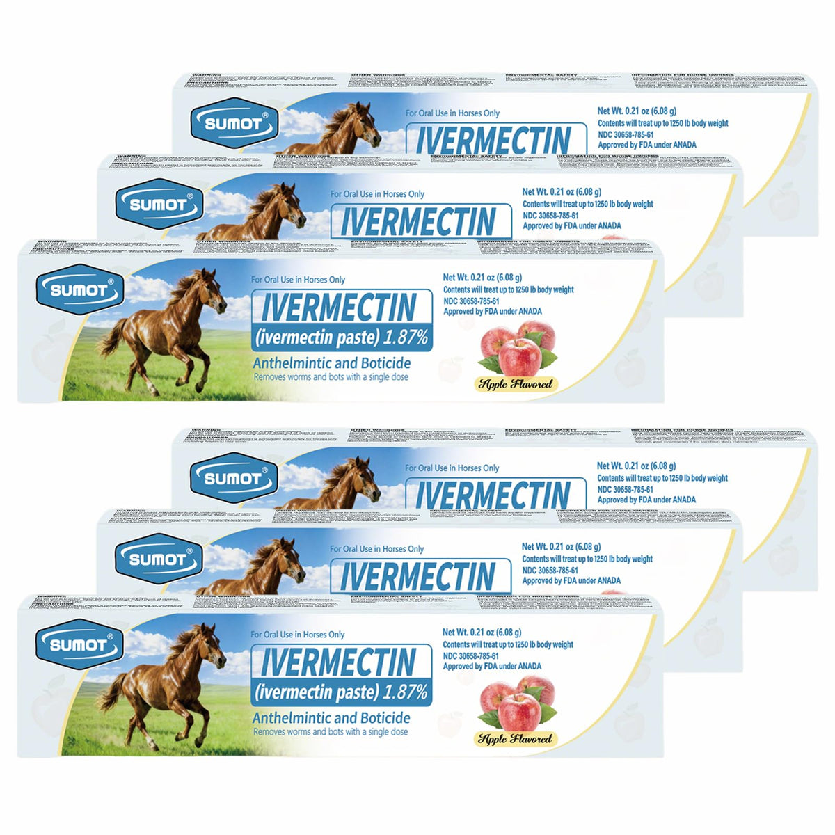 SUMOT Pâte Vermectine Cheval Pomme – emballage pratique pour une administration rapide.