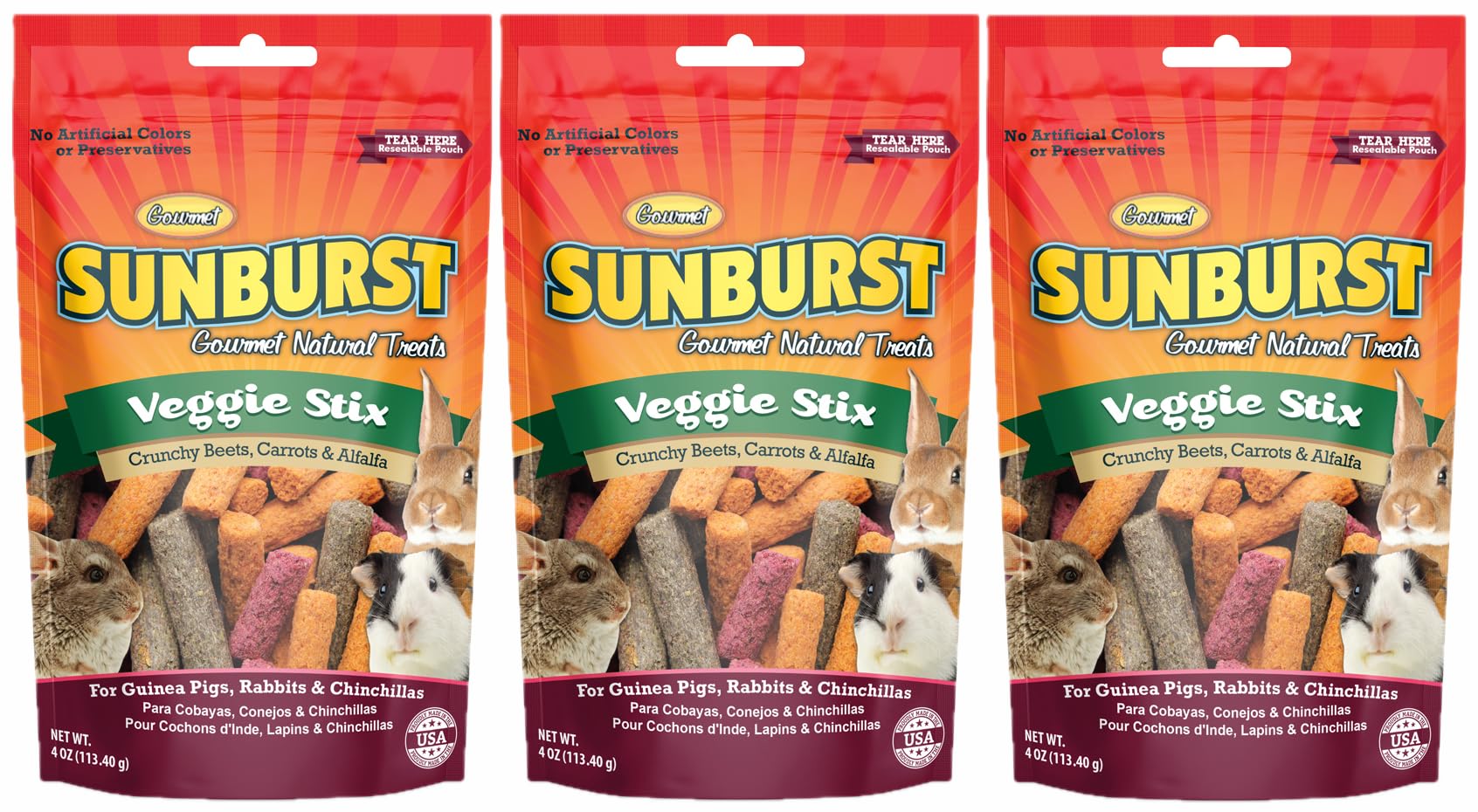 Sunburst Veggie Stix lot-3 coffret croquant idéal pour récompenser votre animal