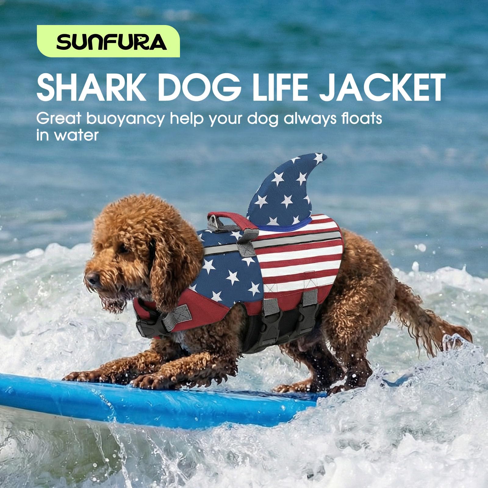 SUNFURA gilet-chien-sauvetage-requin-boucles-rapides ajustement facile.