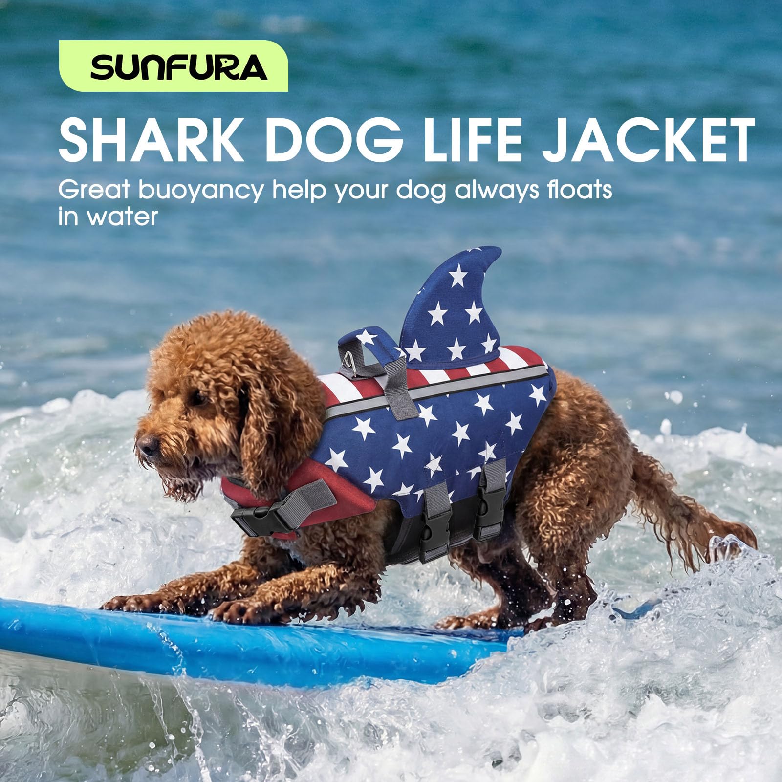 SUNFURA gilet sauvetage chien Design requin, attrayant et fonctionnel pour les sorties.