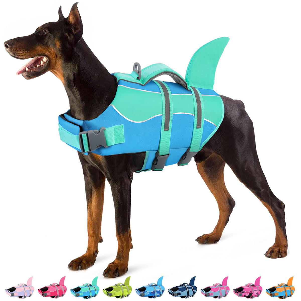 SUNFURA gilet sauvetage chien-requin bleu, flottabilité élevée pour natation en sécurité.