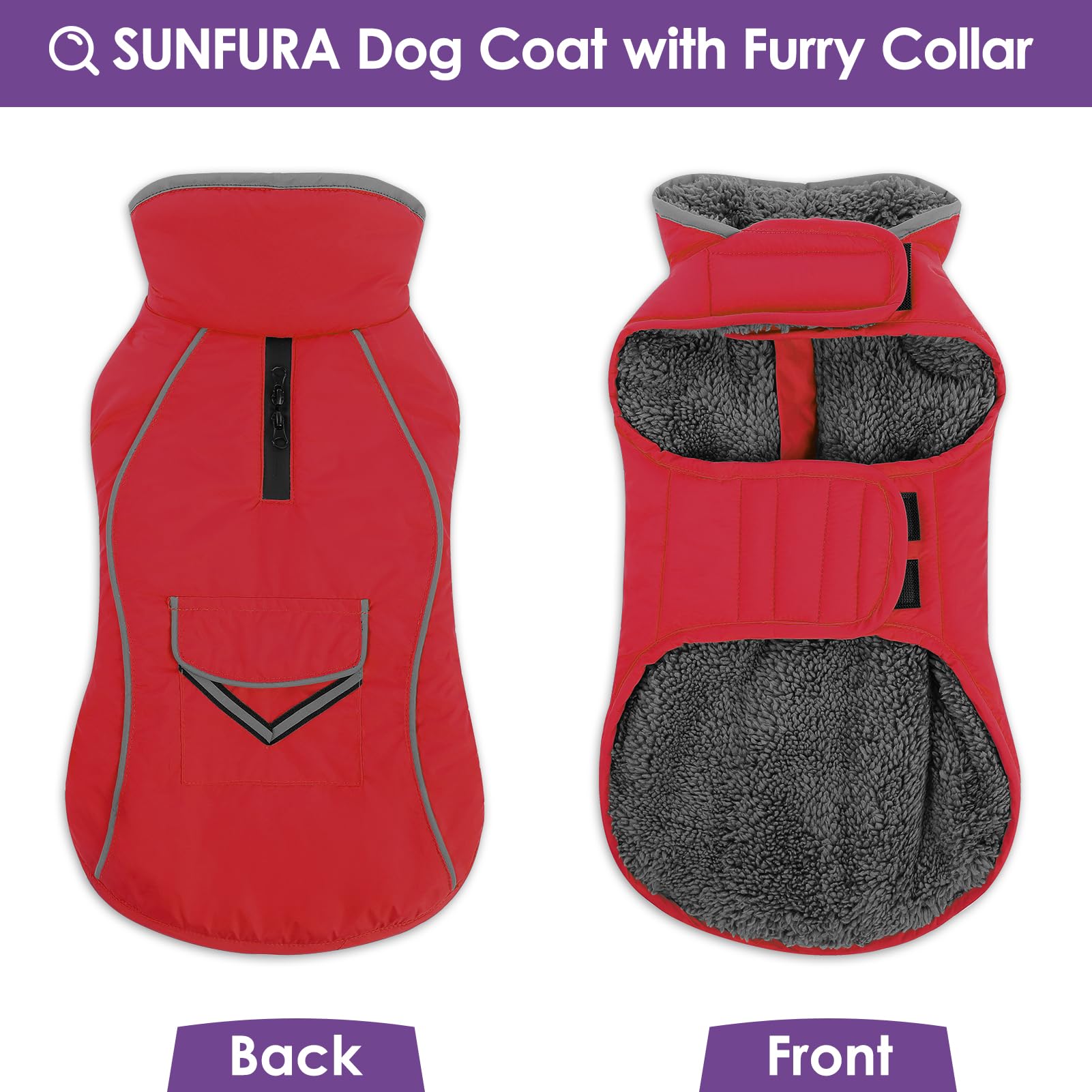 SUNFURA manteau chien grand fermeture velcro, enfilage rapide et ajustement.
