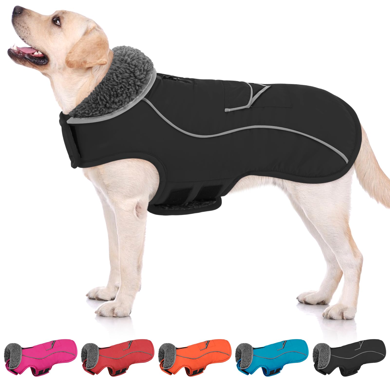 SUNFURA manteau pour chien grand hiver avec col en fourrure pour chaleur durable.