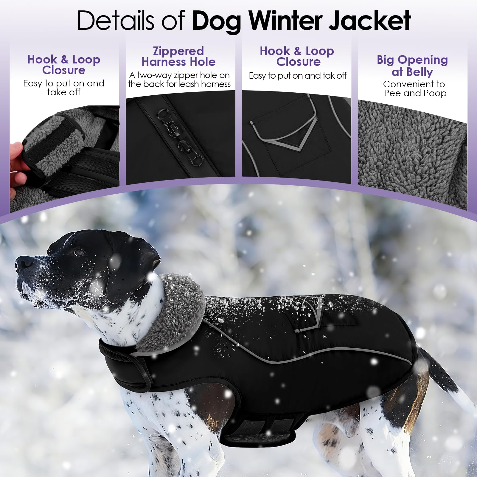 SUNFURA manteau chien grand hiver, fermeture velcro pour ajustement facile.